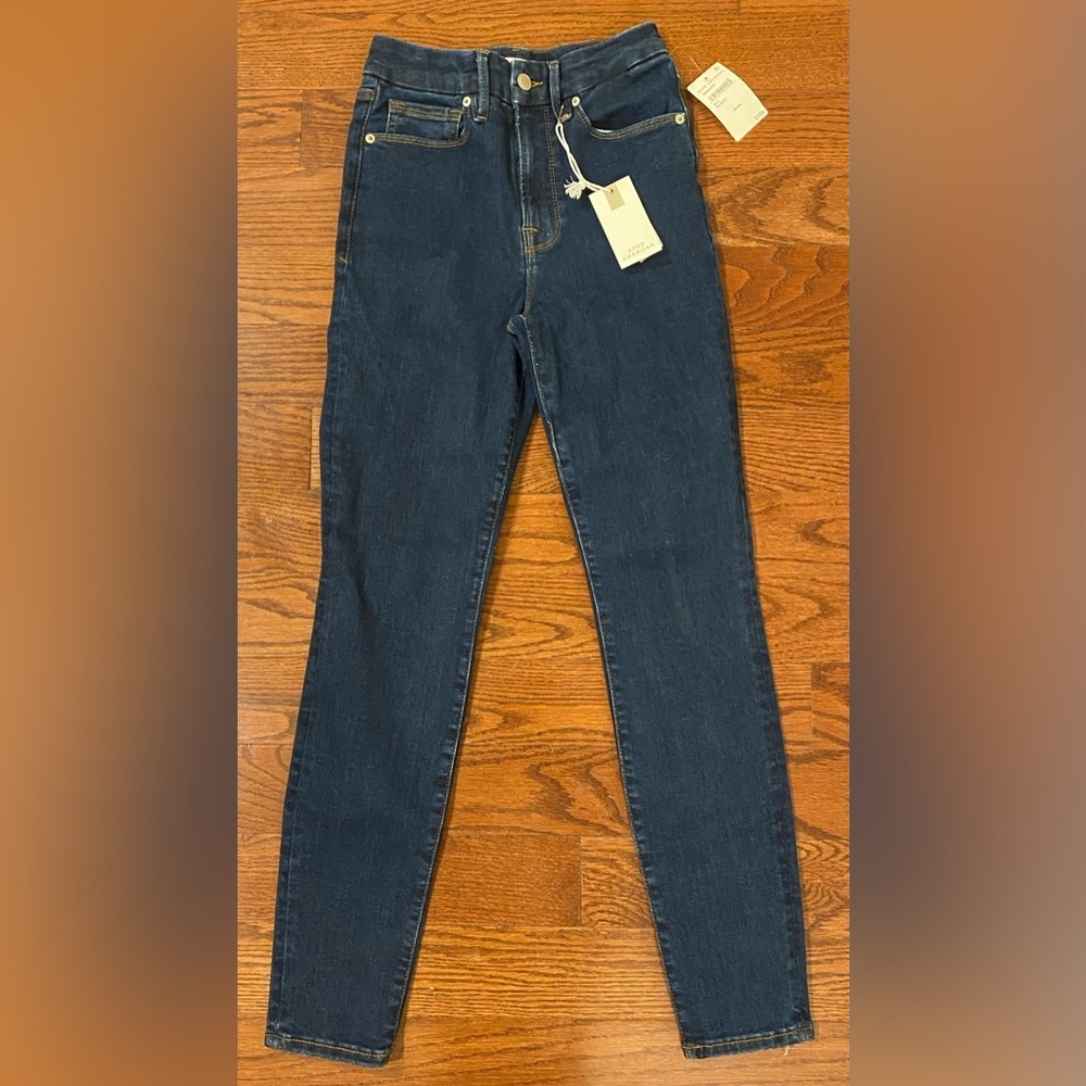 NWT Good American Skinny Jeans Sz 00-4 Blue Stretch Waist Cinching High Rise